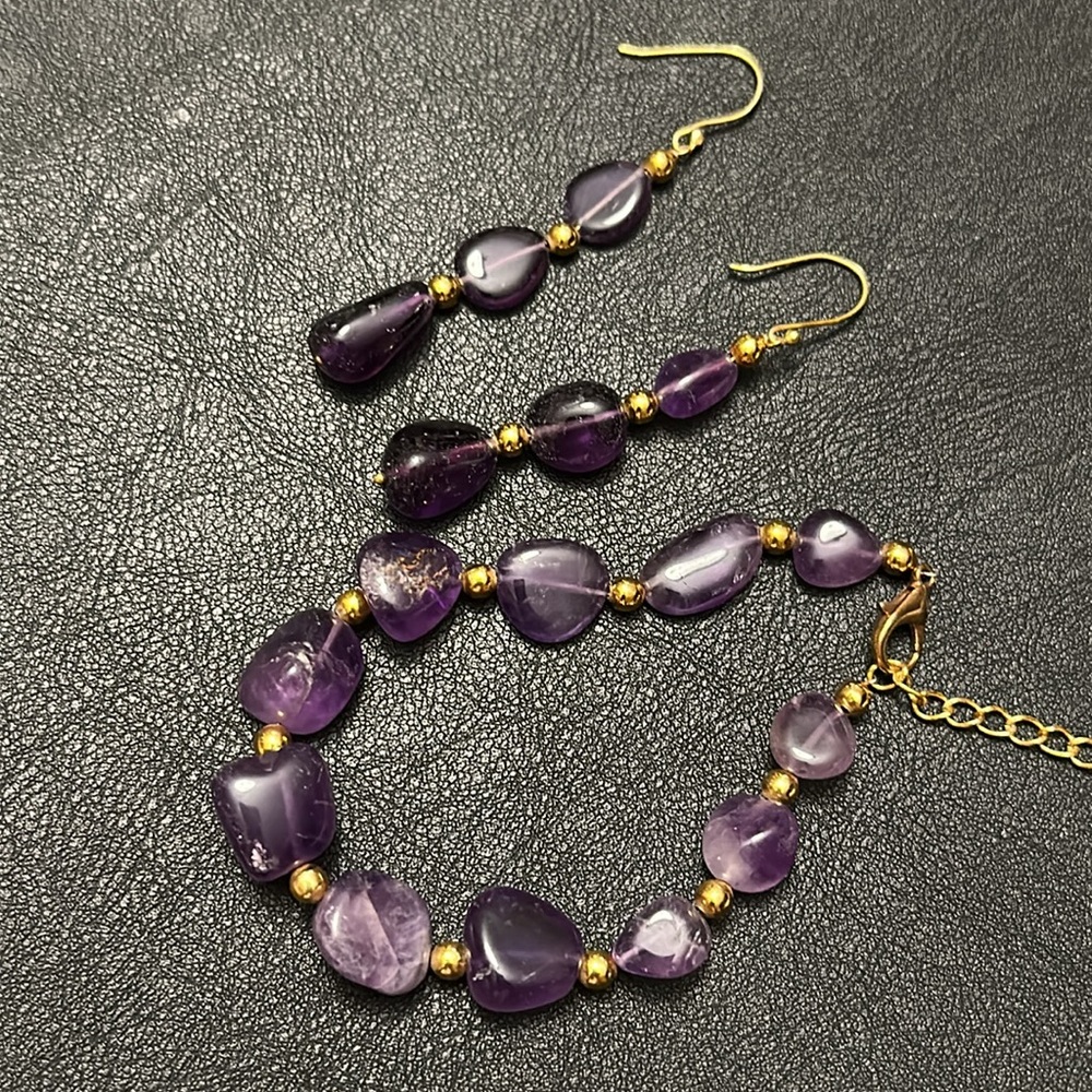 Amethyst Bracelet & Dangle Earring Set Vintage
